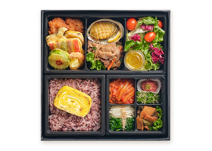 전복 소불고기 오색전 도시락 [과일컵 포함]