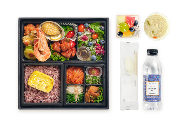 전복 왕새우 찜갈비 오색전 도시락 [과일컵 포함]
